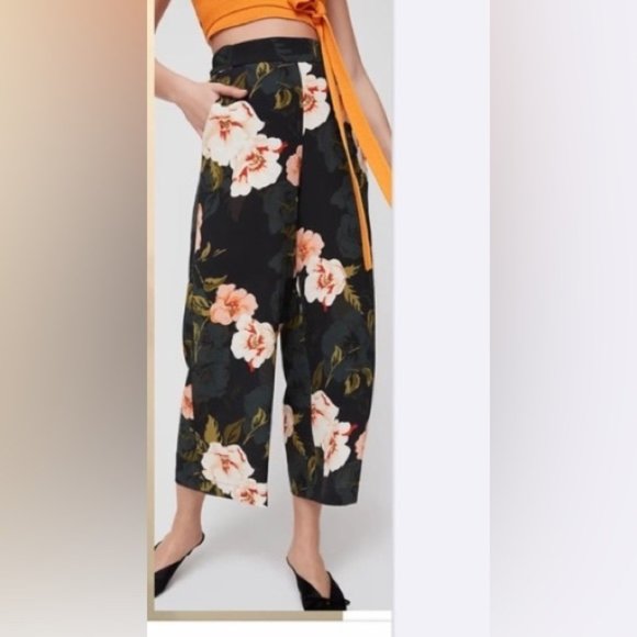 Aritzia Pants - ❗️SOLD❗️Aritzia Wilfred Black Floral Satin Ankle Faun Pants Size M